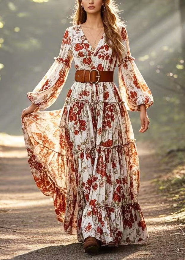 Red Cotton Cinched Dress Exra Large Hem Lantern Sleeve