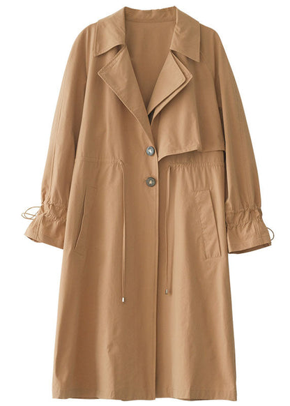 Khaki Color Cotton Trench Coats Oversized Notched Fall