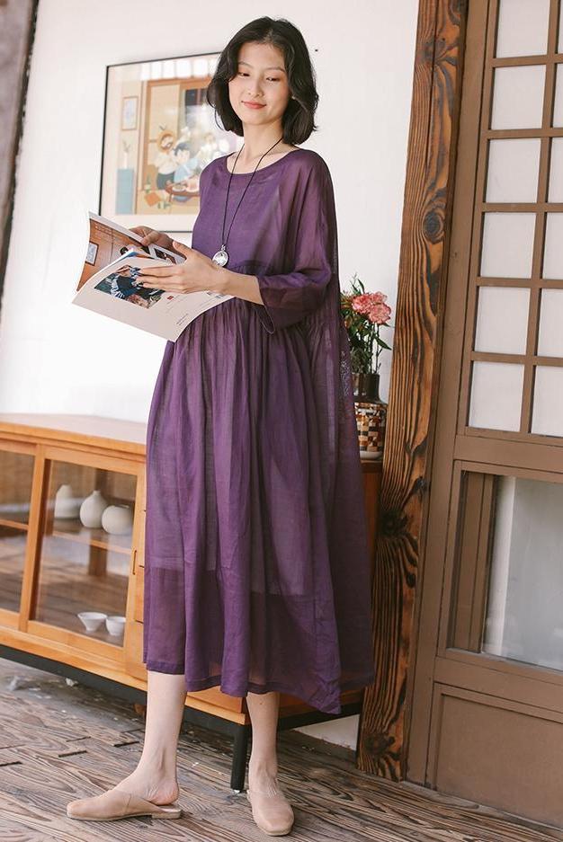 Summer Thin Linen Loose Dresses Outfits