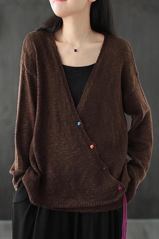 Knitted Retro Pure Color V-neck Sweater Coat
