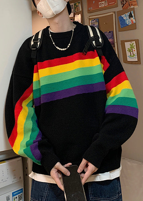 New Black Striped Cozy Knit Sweaters Winter