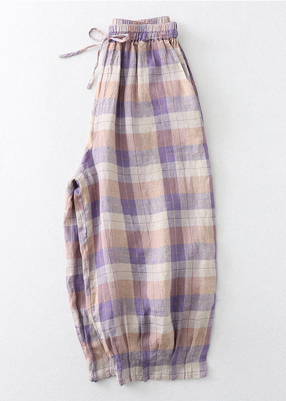 Colorblock Oversized Plaid Linen Harem Pants Summer