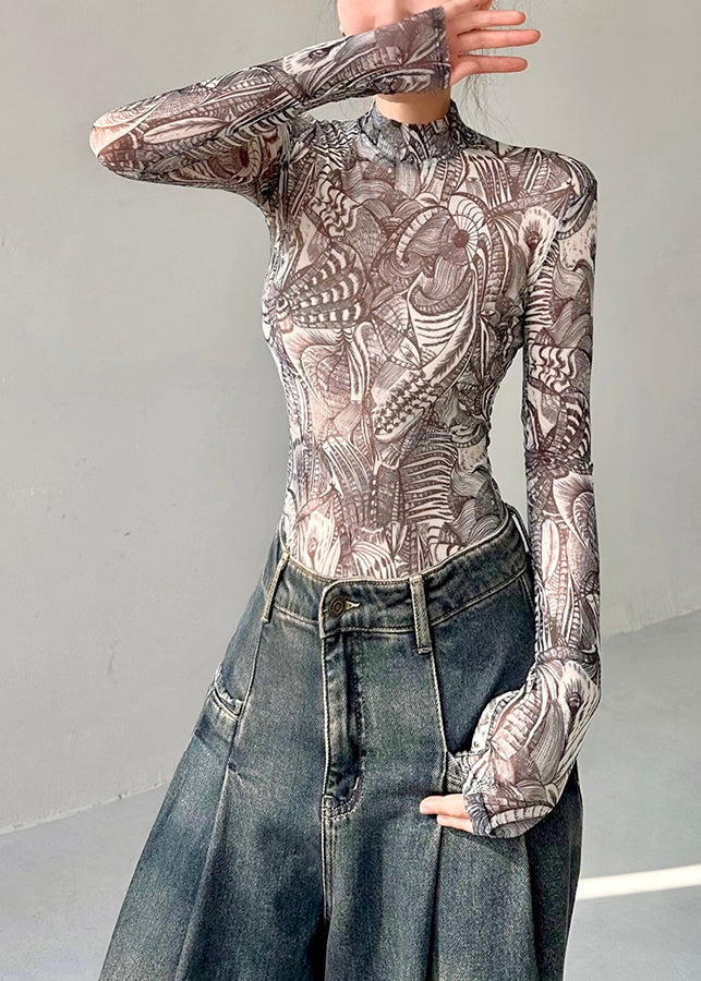 Slim Fit Print Tulle T Shirt Top Fall