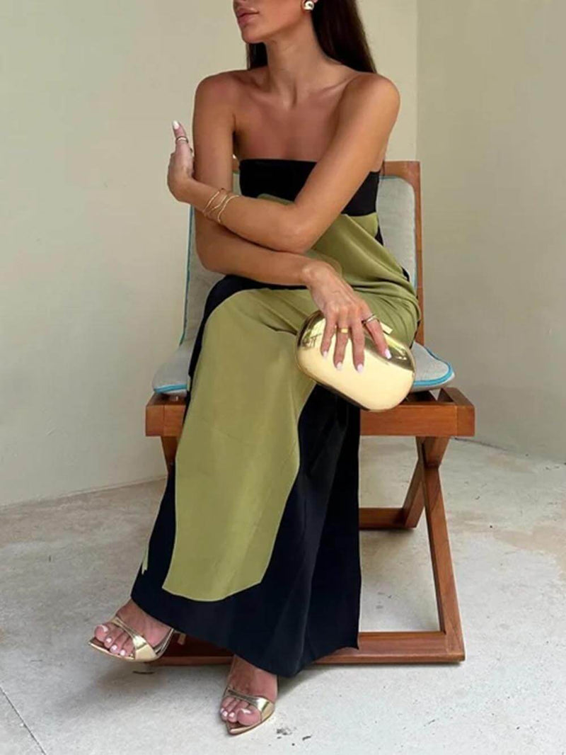 Off Shoulder Contrast Sleeveless Printed Maxi Dress
