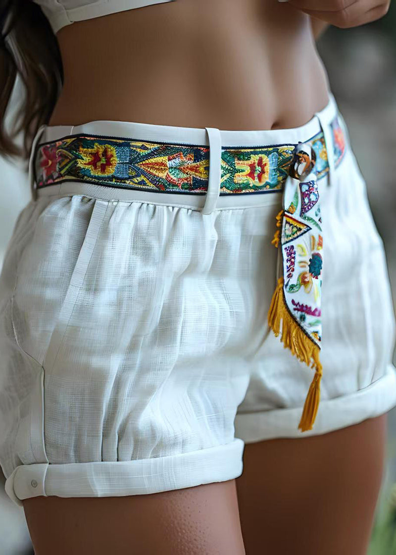 White Pockets Patchwork Cotton Shorts Summer