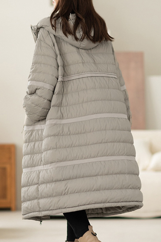 - Winter Hooded Long Down Jacket With White Duck Down
