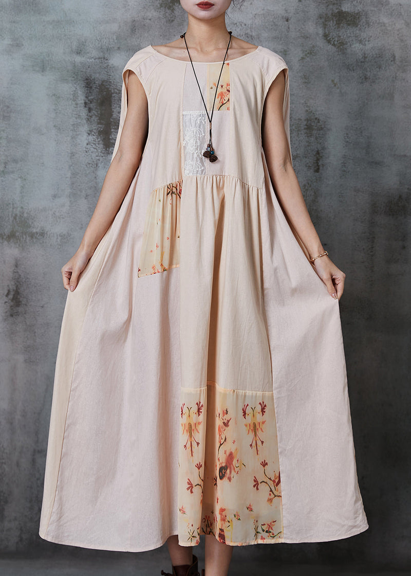 Khaki Oversized Patchwork Cotton Dress Summer