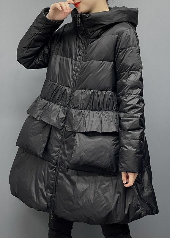Khaki Hooded Zippered Pockets Down Coats Winter