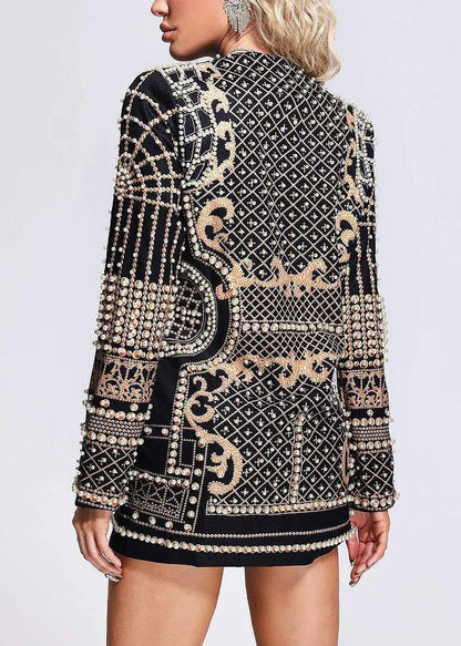 Style Yellow V Neck Print Nail Bead Patchwork Coat Fall