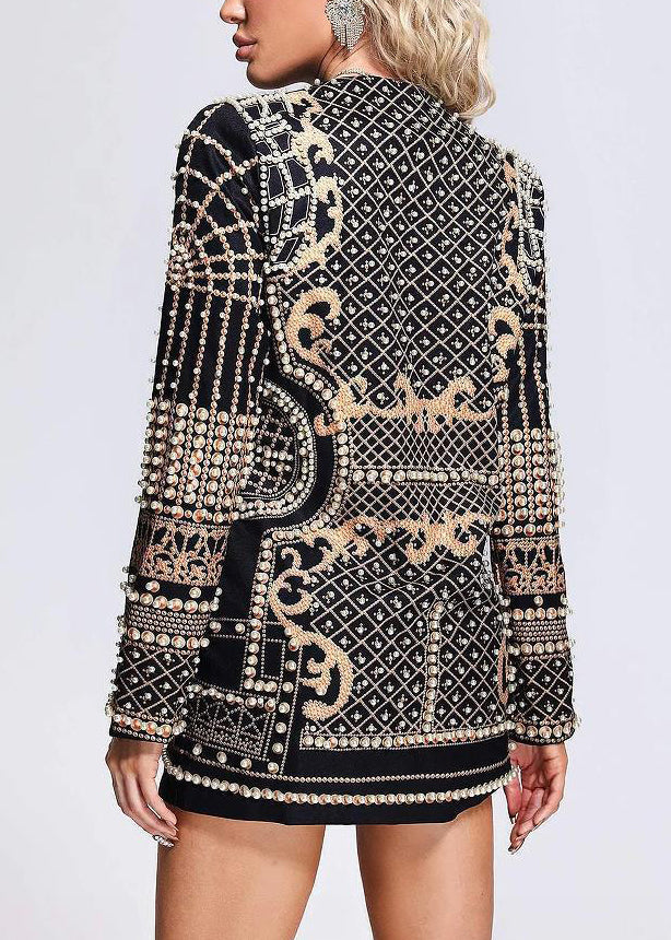 Style Yellow V Neck Print Nail Bead Patchwork Coat Fall