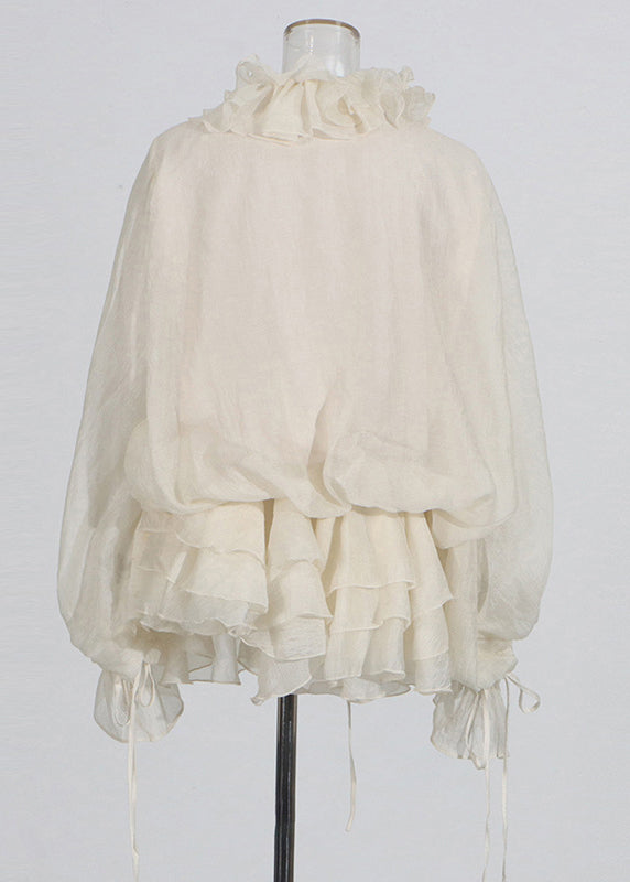 Art Beige Ruffled Lace Up Chiffon Mini Dresses Spring