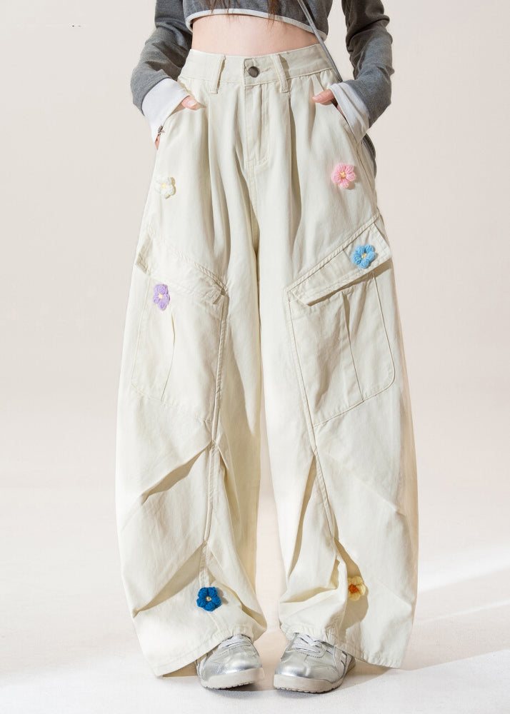 Apricot Pockets Wrinkled Denim Pants Fall