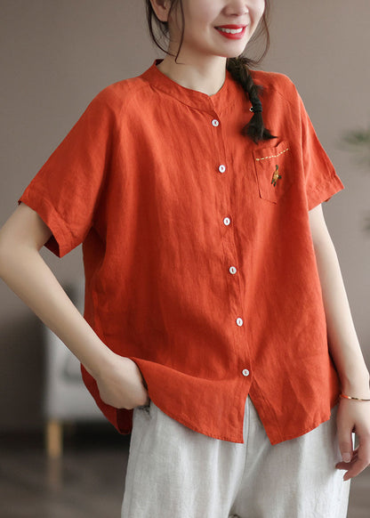 Purple Embroidered Patchwork Linen Blouse Top Summer