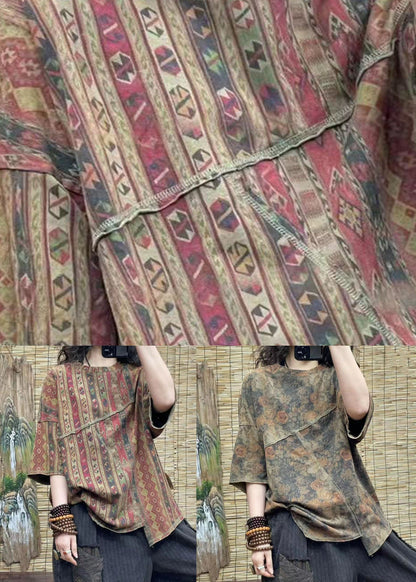 Red Print Asymmetrical Patchwork Cotton T Shirt Top Summer