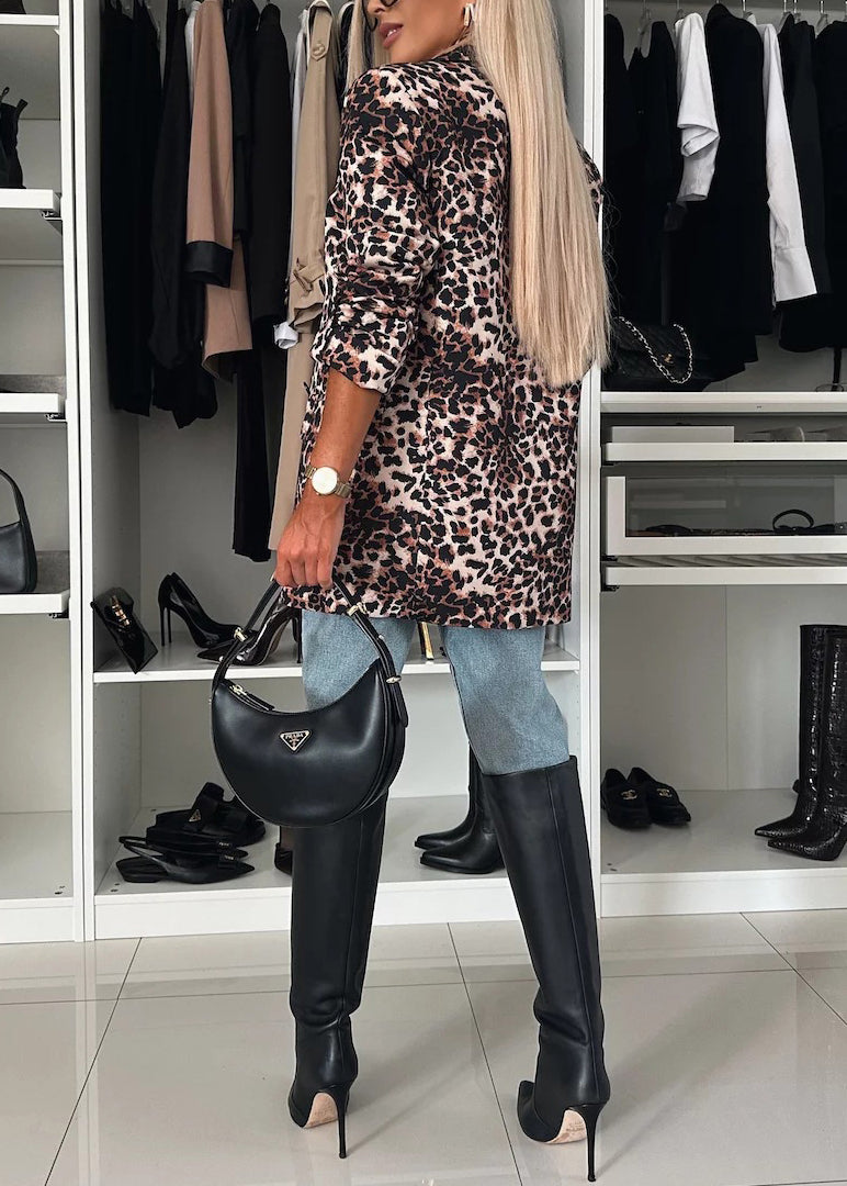Autumn Leopard Print Button Suit Coat