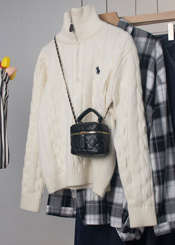 Red Turtleneck Zip Up Cable Knit Sweater Spring