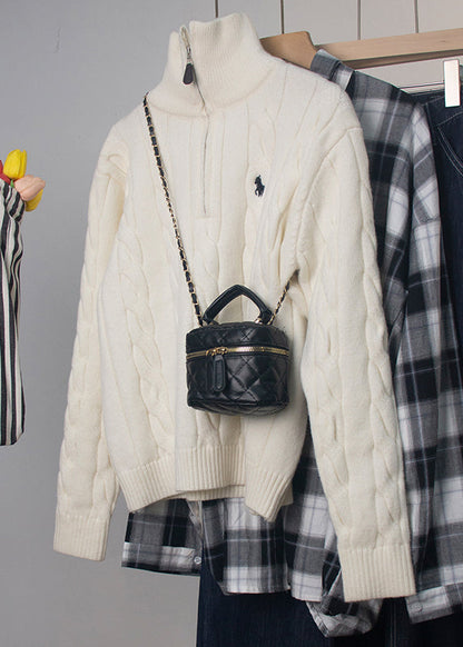 Red Turtleneck Zip Up Cable Knit Sweater Spring