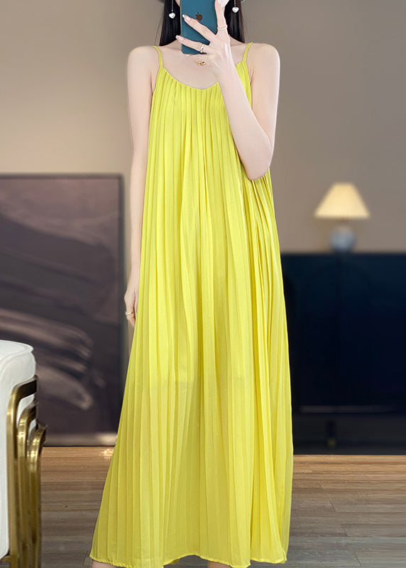 Green Wrinkled Cotton Spaghetti Strap Dress Sleeveless