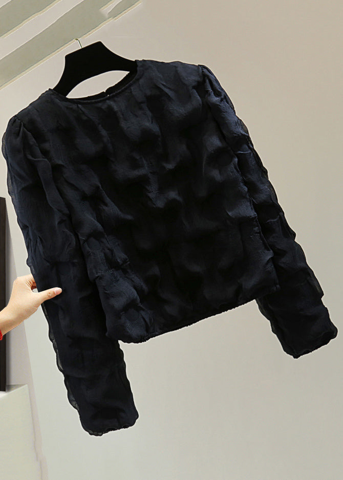 French Apricot O-neck Print Patchwork Top Spring