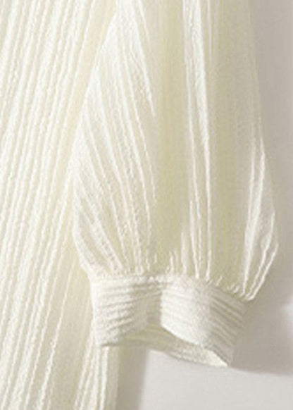 Simple White Wrinkled Silk T Shirt Lantern Sleeve