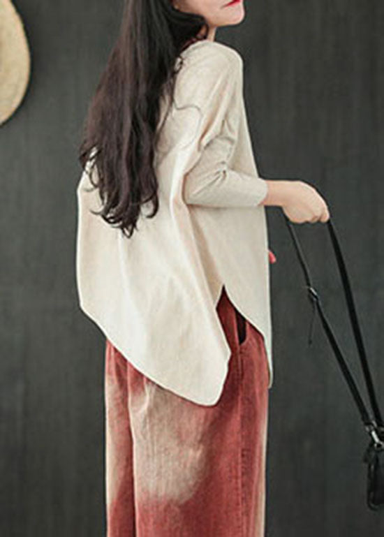 Italian Beige O-neck Asymmetrical Knit Tops Spring