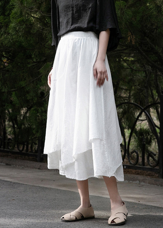 New White Elastic Waist Cotton Skirts Summer