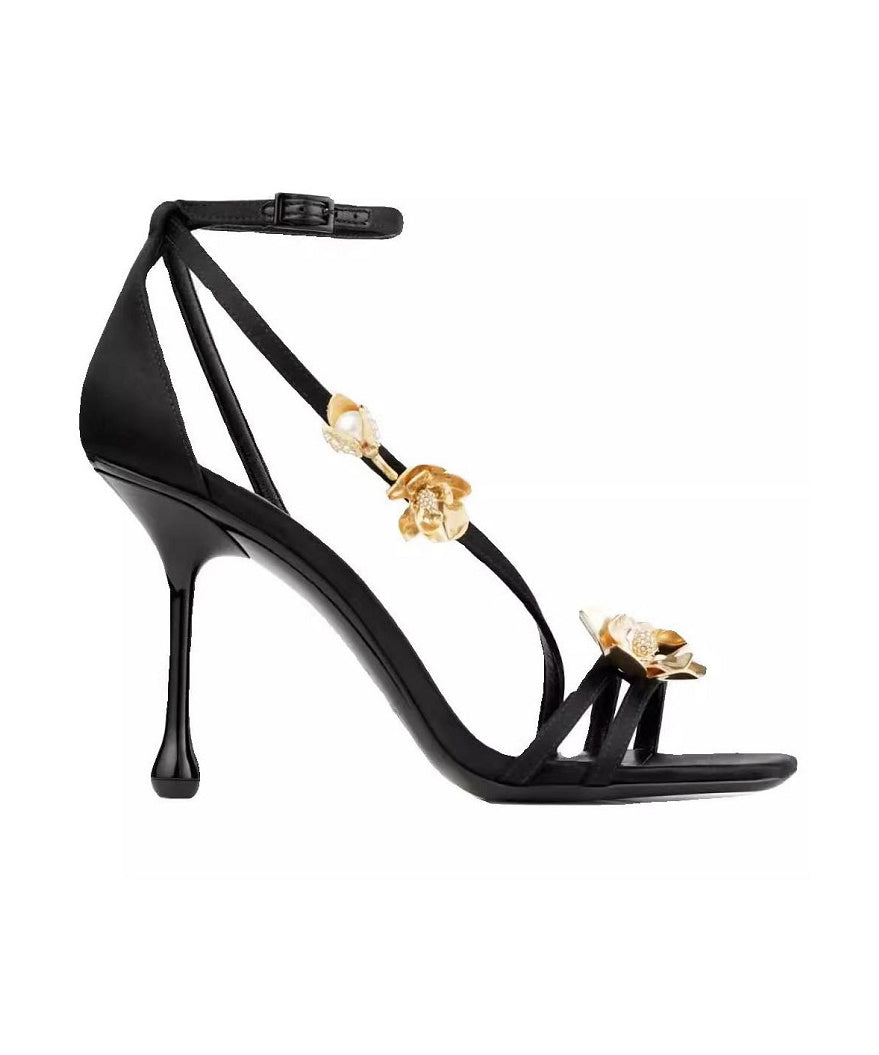 Black French Decorated Splicing High Heel Sandals