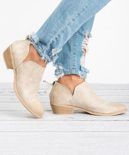 Pink Suede Zippered Splicing Ankle Boots