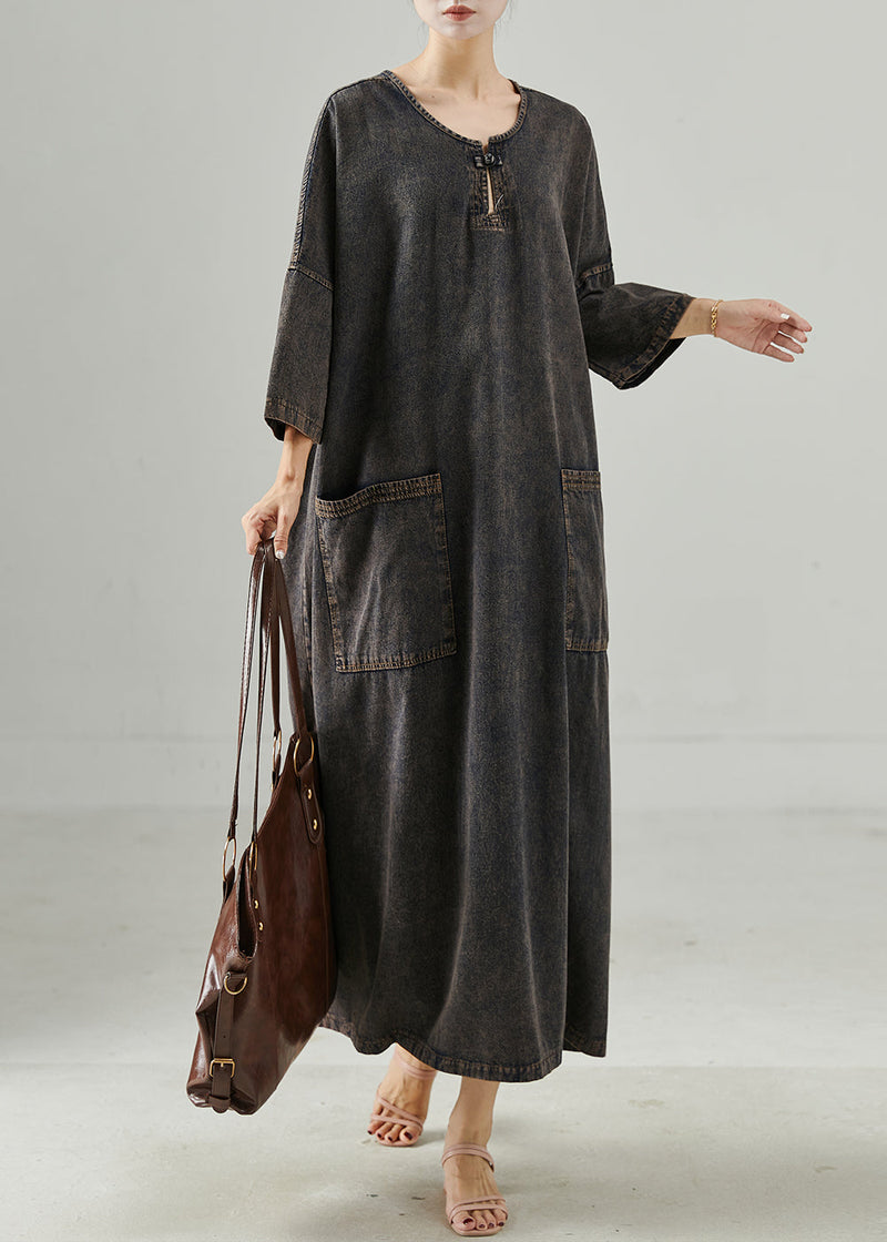 Black Oversized Pockets Denim Holiday Dress Spring