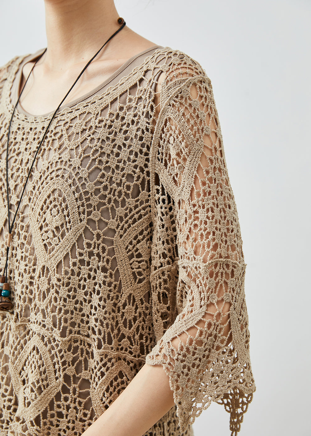 Khaki Lace Patchwork Tulle Fake Two Piece Dresses Summer