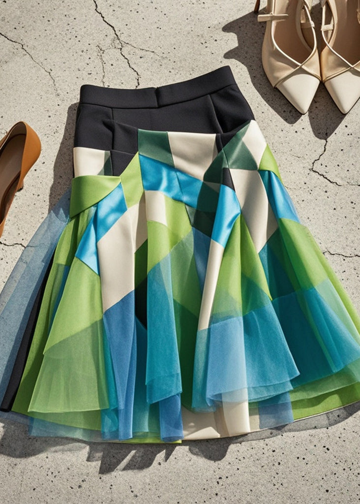 Multicolor Patchwork Tulle Spandex Skirts Fall