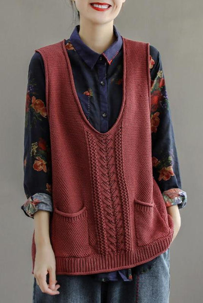 Pocket Knitted Hollow Sweater Vest