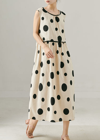 Modern Beige Oversized Print Cotton Dress Sleeveless