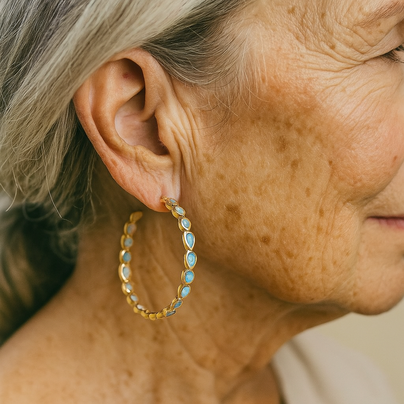Blue Opal Earrings in Gold