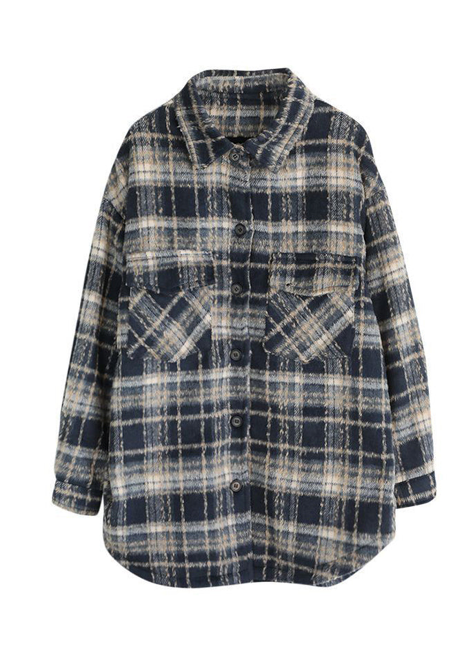 Red Peter Pan Collar Plaid Cotton Shirt Tops Spring