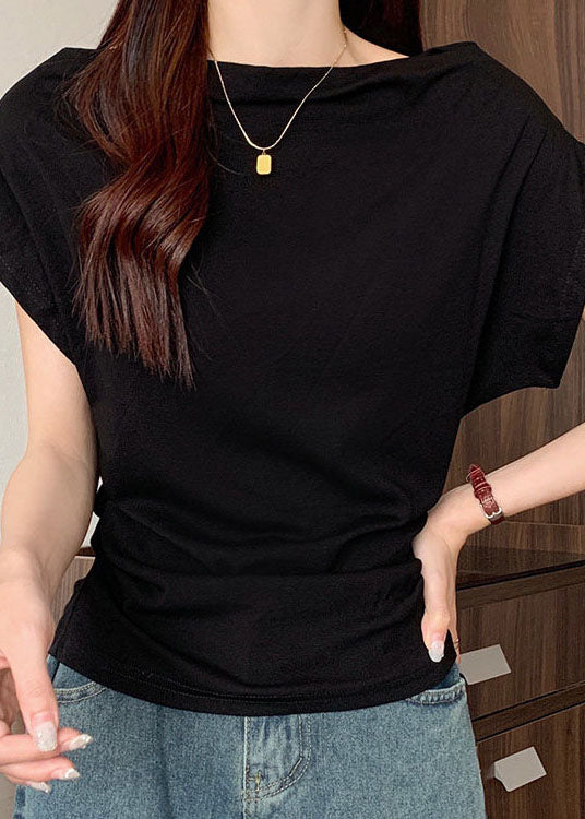 Black Batwing Sleeve Slash Neck Yoga Tops
