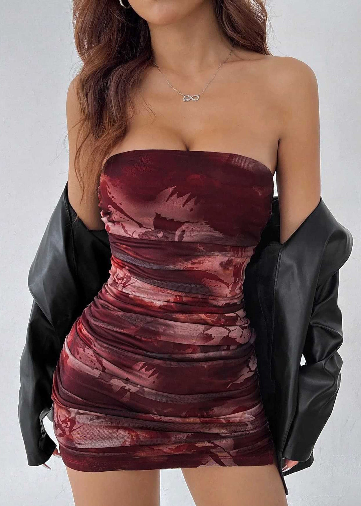 New Print Strapless Slim Fit Tulle Short Dress