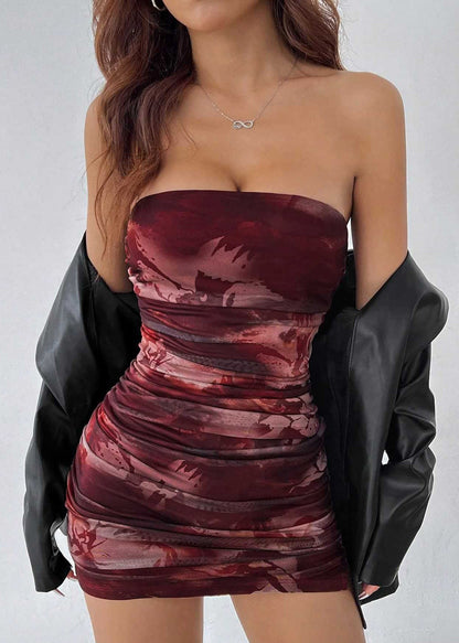 New Print Strapless Slim Fit Tulle Short Dress