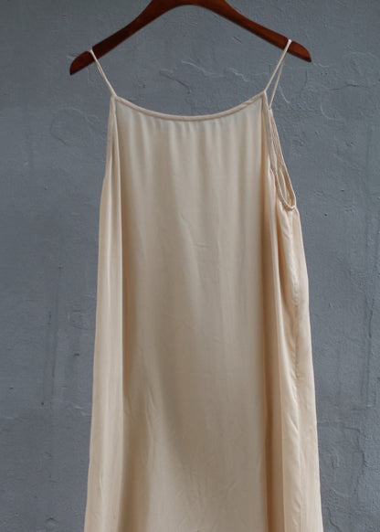 Simple Versatile Apricot O Neck Cotton Spaghetti Strap Dress Summer