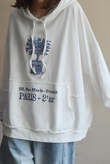 Plant Print 100% Cotton Hooded Spring Sweatshirt