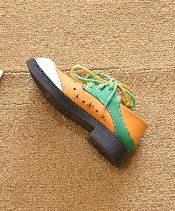 Orange Lace Up Splicing Comfy Flat Shoes for
