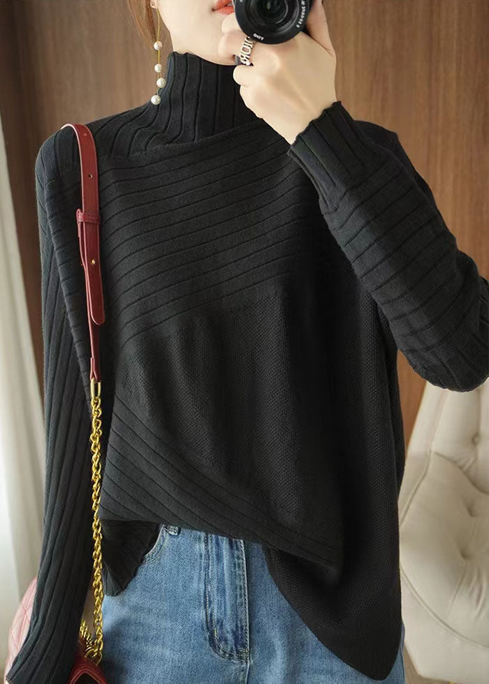 Blue Asymmetrical Knit Sweaters Spring