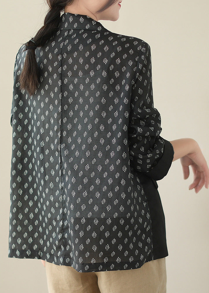 Black Patchwork Button Ramie Coat Spring