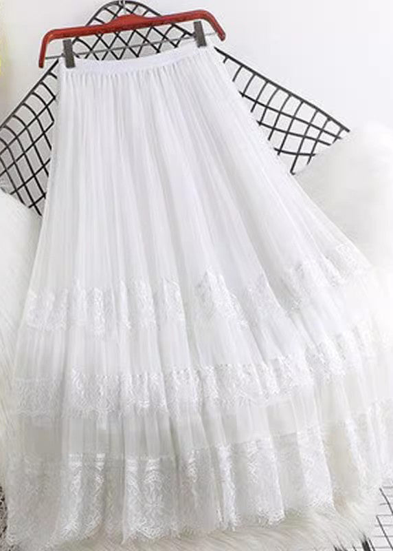 Pink Tulle a Line Skirt Summer Lace Patchwork