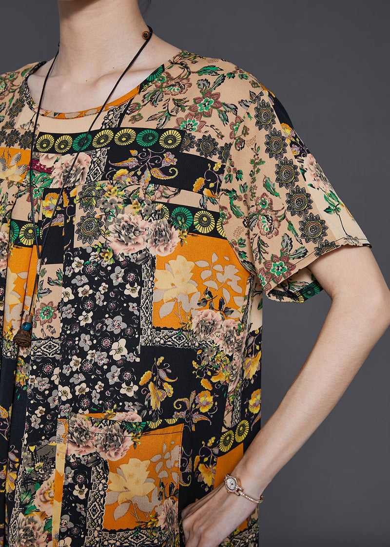 Boutique Khaki Oversized Print Chiffon Holiday Dress Summer