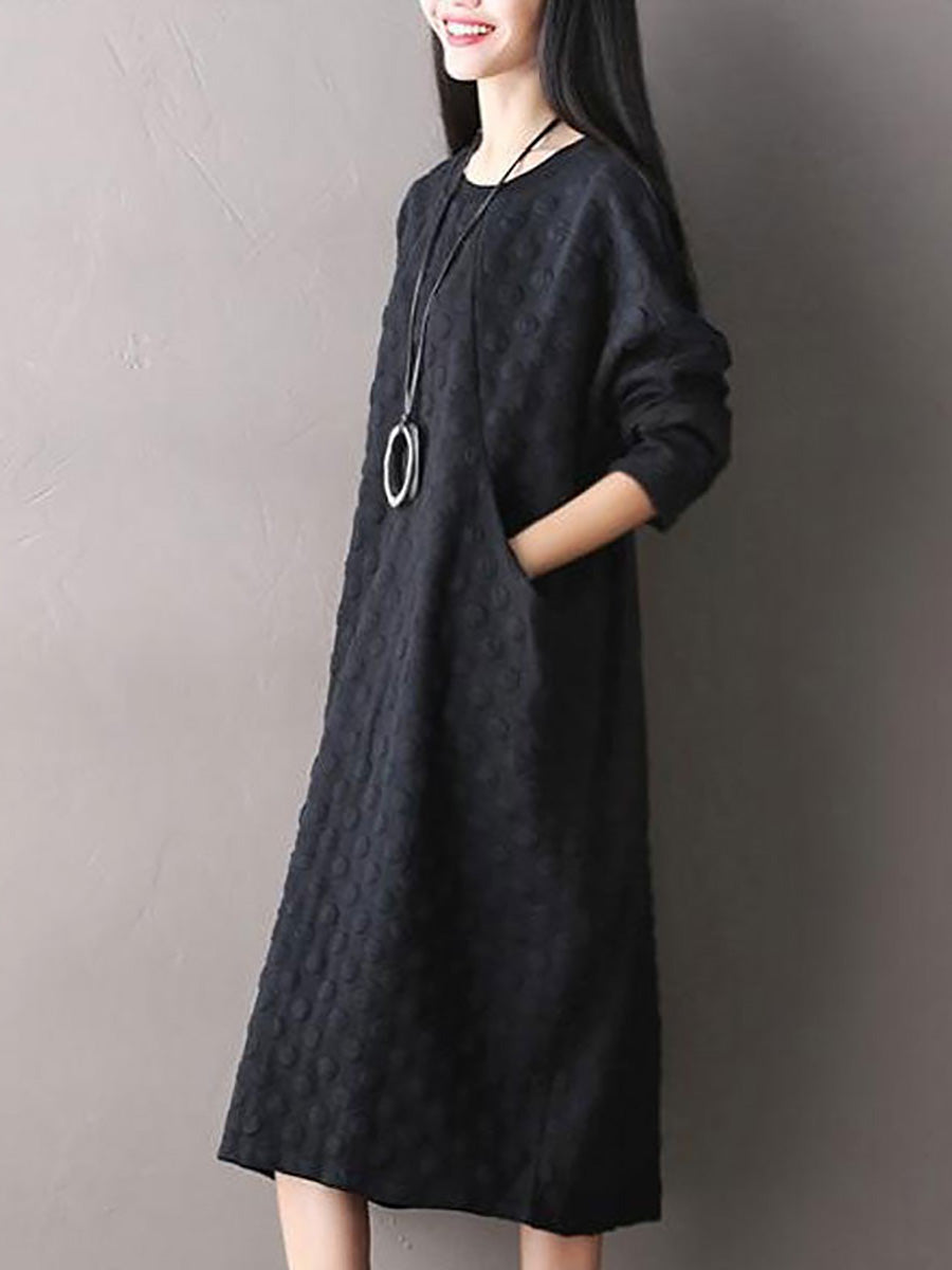 Polka Dot Stretch Cotton Long Sleeve Dress