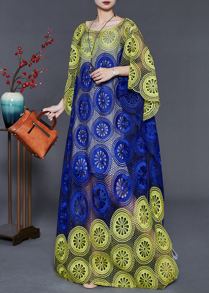 Blue Green Oversized Hollow Out Lace Dress Summer