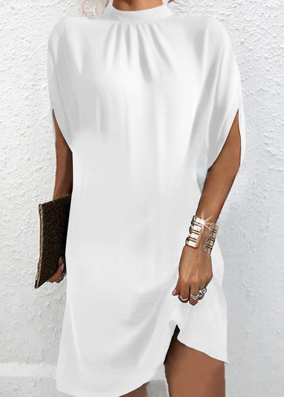 Loose Black O Neck Patchwork Cotton Mid Dresses Batwing Sleeve