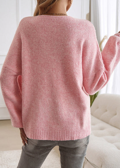 Boutique Pink O Neck Lace Up Knit Cardigan Fall