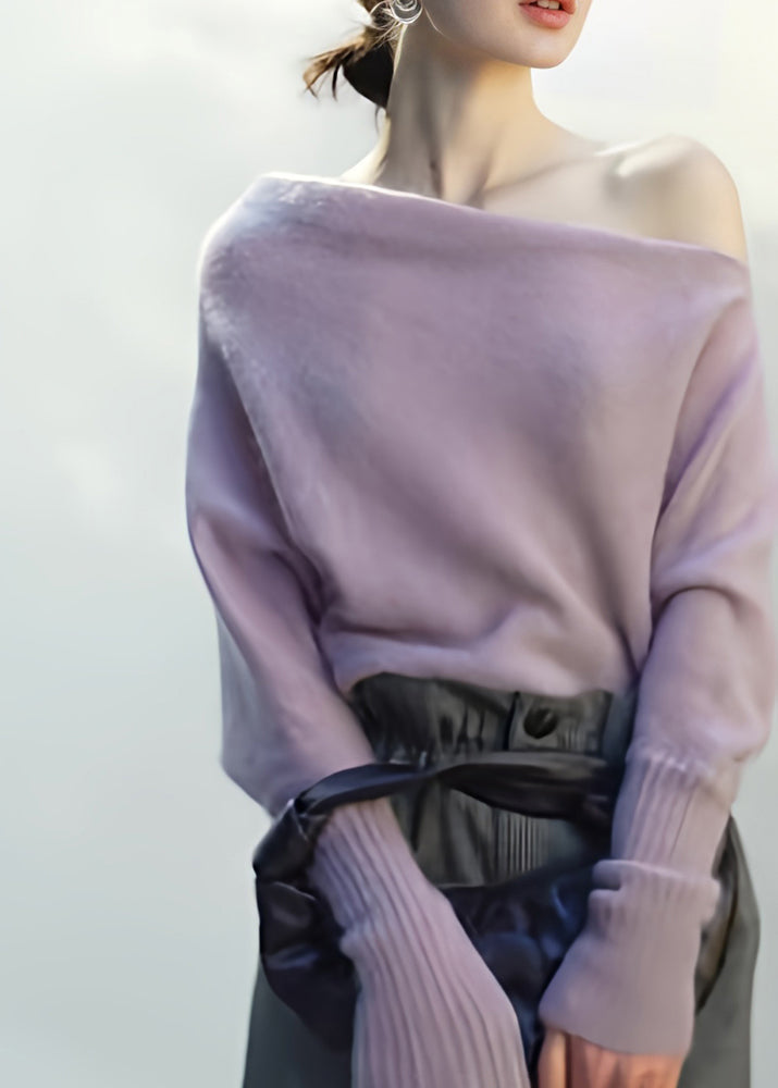 Light Purple Cold Shoulder Knit Shirts Top Fall
